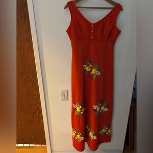 Vintage Embroidered Orange Floral Dress